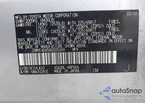 2010 Toyota Rav4 Limited из США, поврежденный, VIN JTMYF4DV5AD025369